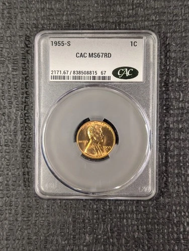 1955 S CAC MS 67 RD RED - Lincoln Wheat Penny Cent 1c Amazing Color & Luster
