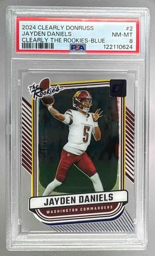 0624 Jayden Daniels 2024 Panini Clearly Donruss #2 Blue The Rookies RC /49 PSA 8