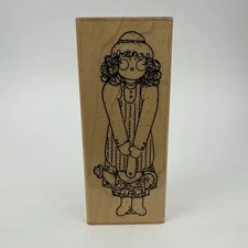 JRL Designs Girl Young Woman Lady Watering Can Wood Rubber Stamp  2”x4.5”