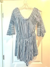Women s Black/White Striped V-Neck Bell Short...