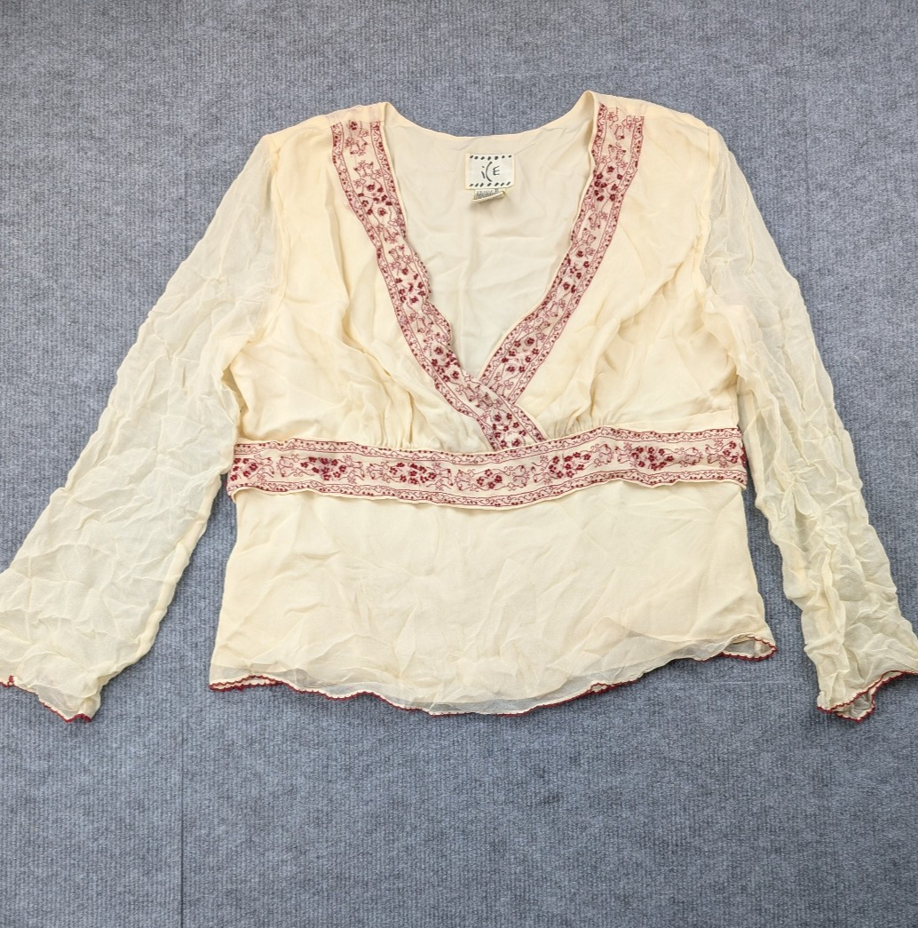 Vintage Ice Silk Blouse Womens XL Babydoll Y2K Cottage Coastal Cowgirl 90s Cream