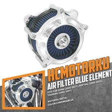 Chrome Turbine Air Filter Blue Intake For Harley Dyna Fat Bob Low Rider 00-2017