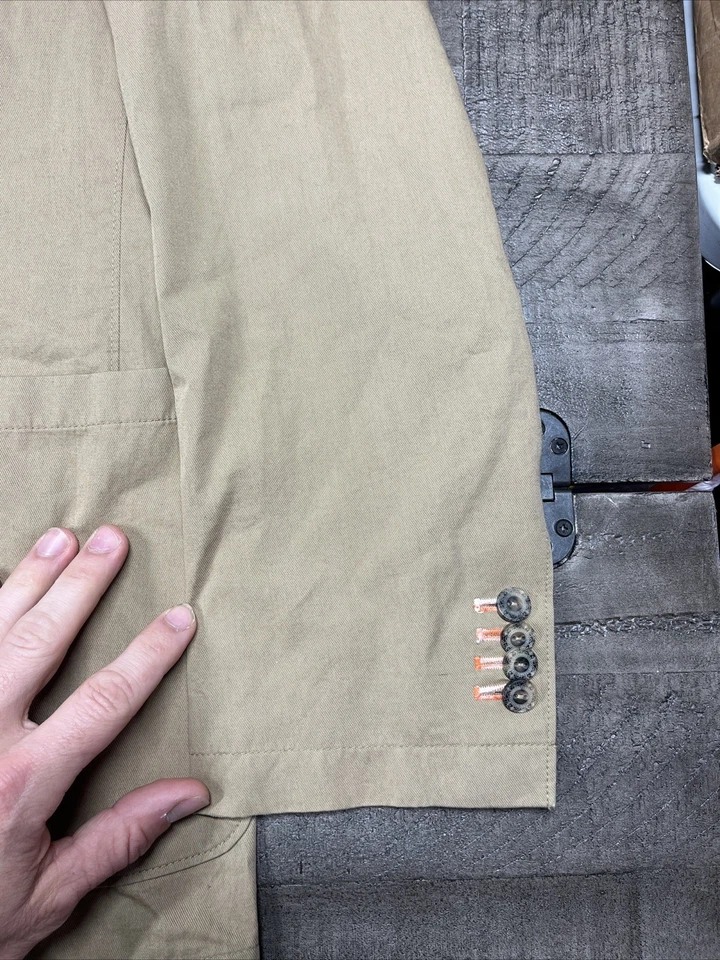 Blazer Abrigo Chaqueta Robert Graham Algodón Para Hombre 38R Beige Tostado Marrón Dos Botones Foto 3 de 4