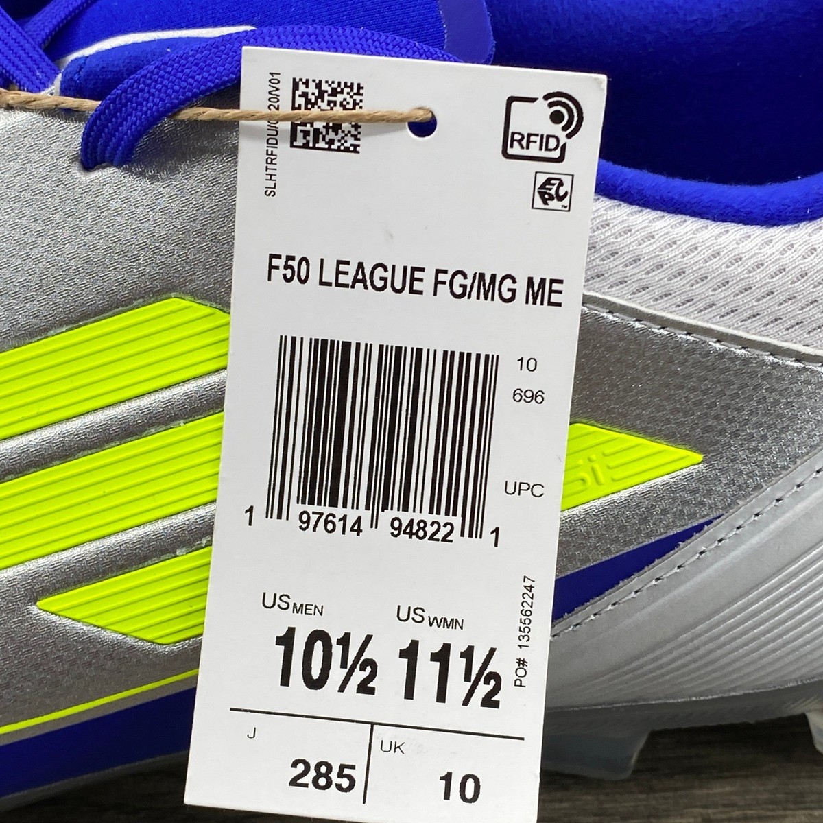 Adidas F50 League FG MG Men Soccer Cleats Silver Blue Yellow Size