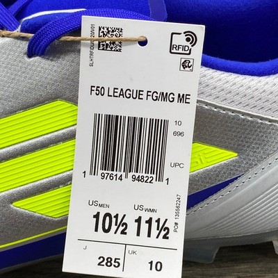 Adidas F50 League FG MG Men Soccer Cleats Silver Blue Yellow Size