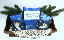 Primitive Christmas bowl fillers #S--tucks--mini pillow-6 pcs--multi-blue