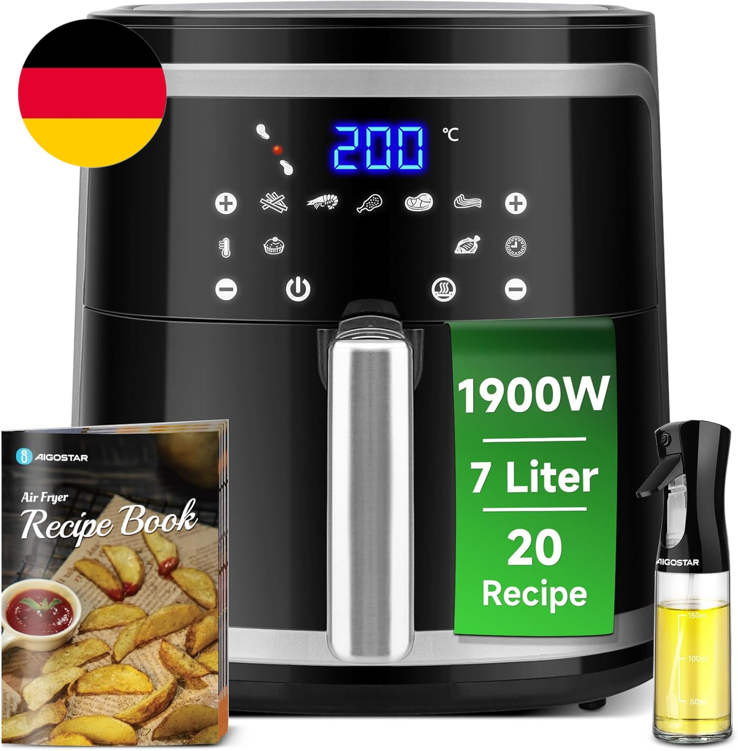 Aigostar Heißluftfritteuse 7L XXL – Kein Öl erforderlich