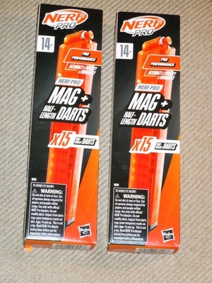 (2) Nerf Pro Mag with 15 Half-Length Darts Magazine fits Nerf Pro Torrent/Sender