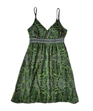 Y2K Apt 9 Green Paisley Boho Babydoll V-neck Tank Mini Sundress Women’s Small