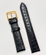 Original Tissot 18mm Black Leather Watch Band Strap with Yellow Gold Buckle