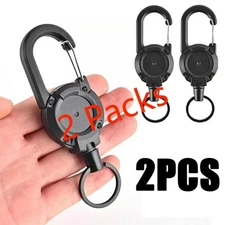 2-8 Pcs Heavy Duty Retractable Carabiner Car Key Chain Badge Holder Steel Cord&+