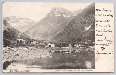Oye Norangsfjord Norwegen Berge Tal Dorf Vintage Postkarte 1910 Kirkhorn