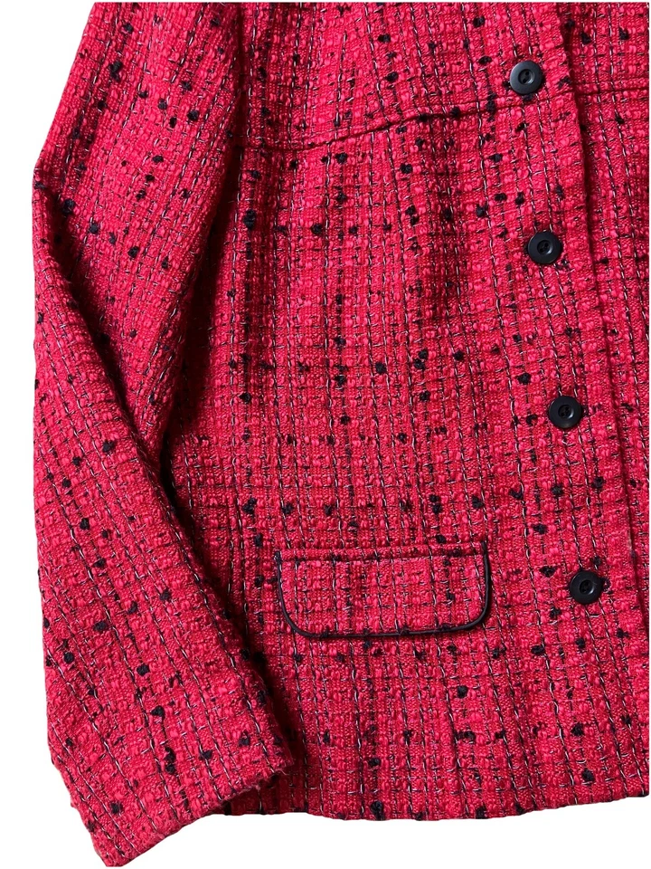 Blazer de tweed rojo y negro RAFAEL SPORT para mujer talla pequeña chaqueta corta carrera informal Foto 3 de 4