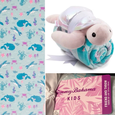 Tommy Bahama Pink Sea Turtle Plush Stuffed Animal Throw Blanket Set Ocean Kids