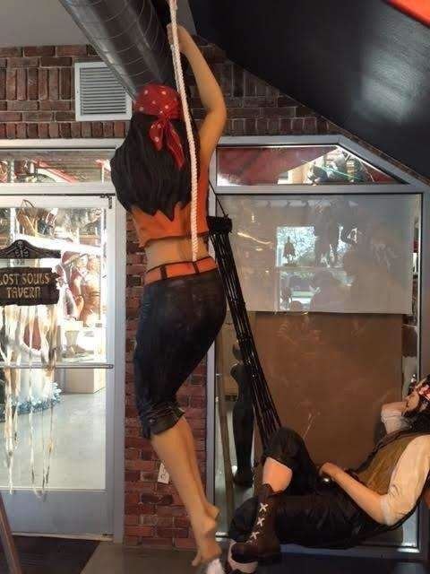 Hanging Lady Pirate Climbing Rope Life Size Resin Statue Treasure ...