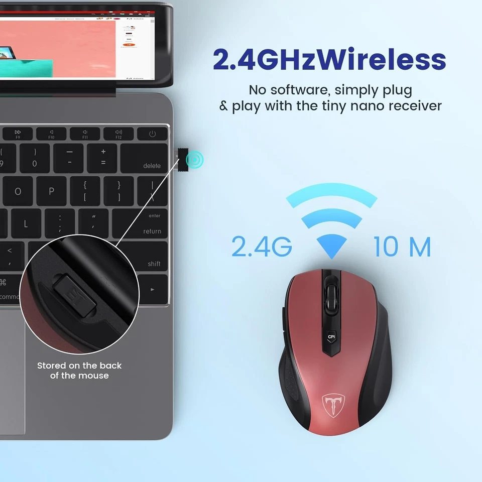 2 Pack Portable Wireless Mouse D-09 for PC Laptop Computer USB Cordless Mice Red - Image 4 of 4