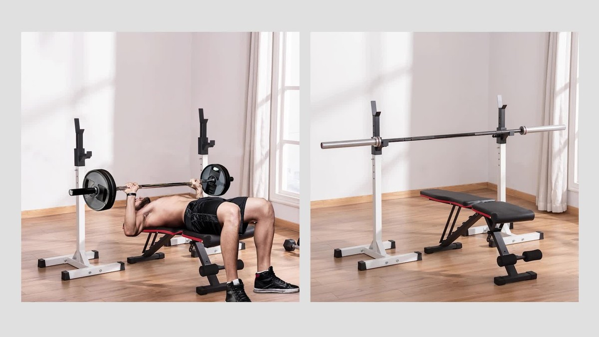Bench Press Bar And Weights Soozier Adjustable Stable Power Squat