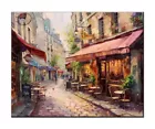 Wall Art,An Old Street in Paris Quaint Café Oil Painting Printed on canvas,02