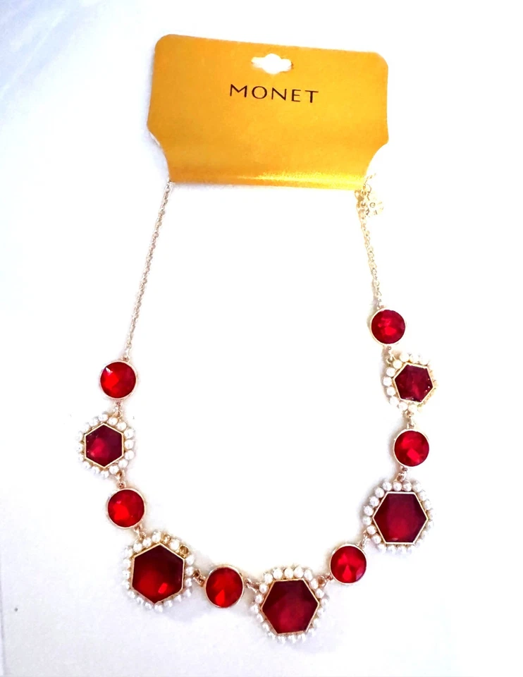 "Collar de cadena de oro rubí rojo Monet nuevo con etiquetas 20""" Foto 3 de 4