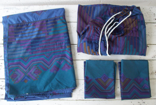 Vintage Collier Campbell Martex Southwestern Twin-Laken-Set ~ flach + Passform + 2 Kissenbezüge