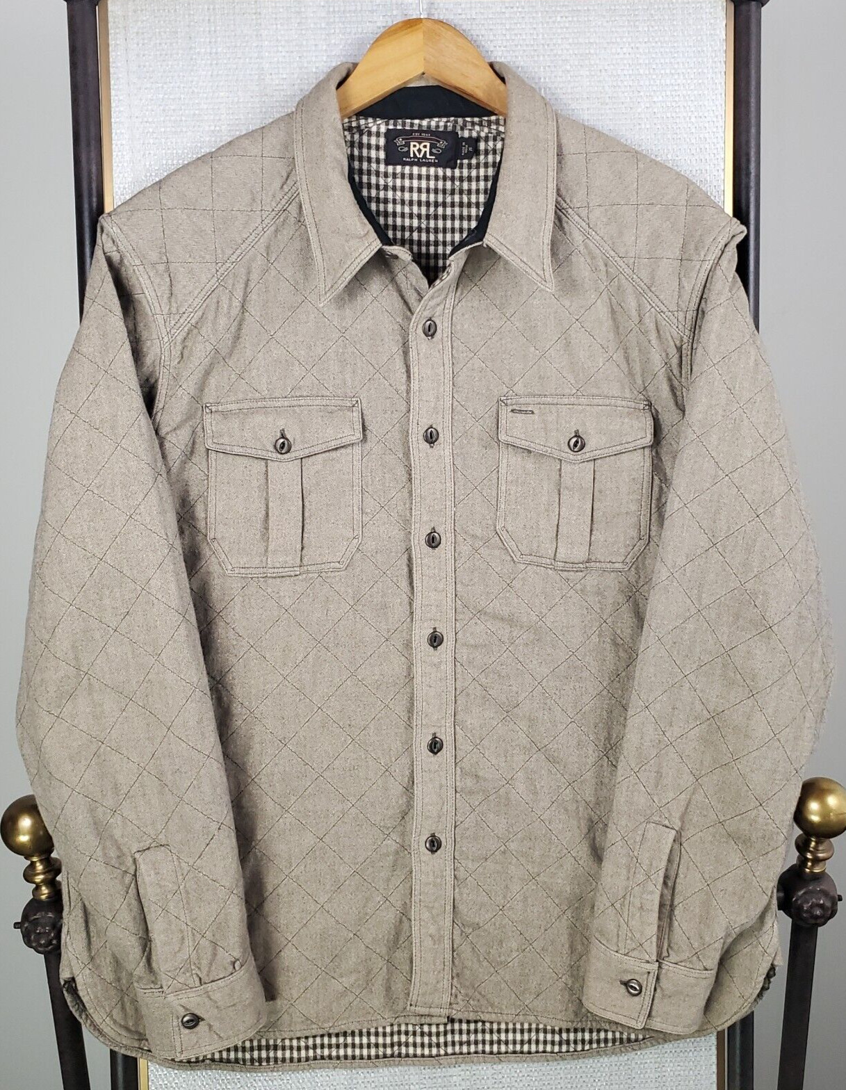 DOUBLE RL RRL Mens Size XL 100percent Cotton Overshirt Shacket Quilted Lined Thick image 2
