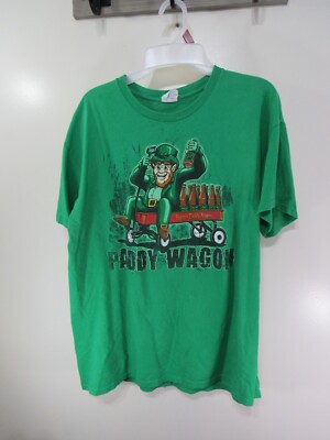 Gildan T Shirt Size L Green PAPPYS PADDY WAGON St Patricks Day Short Sleeve