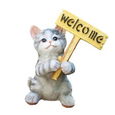 Outdoor Lawn Decor Sculptural Holds Welcome Board Cat Garden Statue