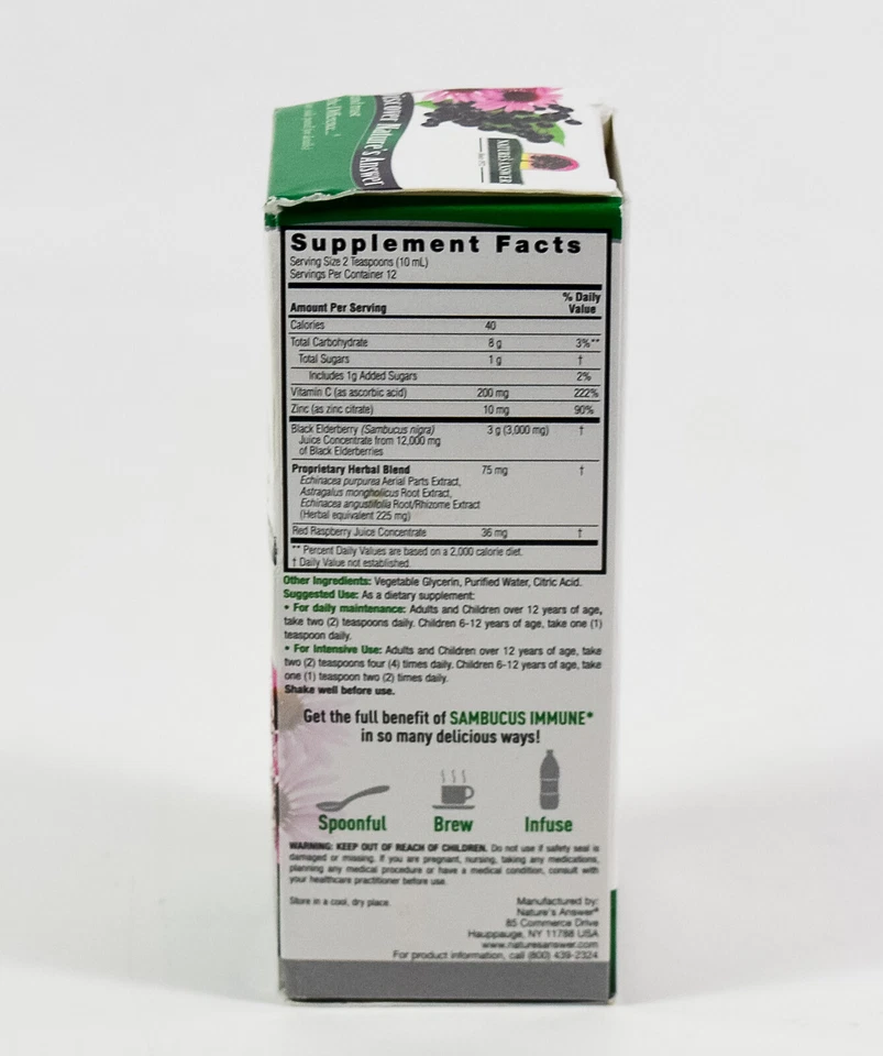 Natures Answer SAMBUCUS IMMUNE 4 oz líquido 12.000 mg saúco negro nuevo en caja 01/2026 Foto 2 de 3