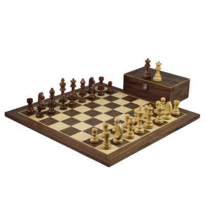 Nussbaum Schachspiel 21 Zoll gewichteter Sheesham deutsche Staunton Schachfiguren 3,75 inkl.