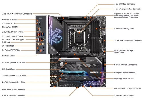 MSI MPG Z590 GAMING EDGE WIFI LGA 1200 Intel Z590 SATA 6Gb ATX Intel Motherboard - 第 1/6 張圖片