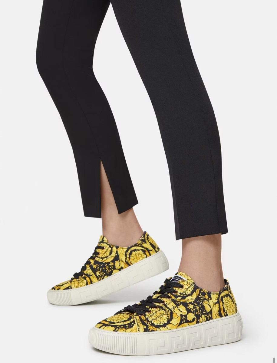NIB VERSACE Greca Barocco Canvas Sneakers in Black Gold Sizes