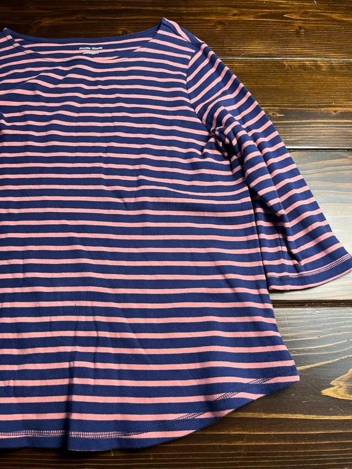 Studio Works рубашка, женский размер средний, розовый синий, в полоску, рукав 3/4 - Изображение 3 из 4