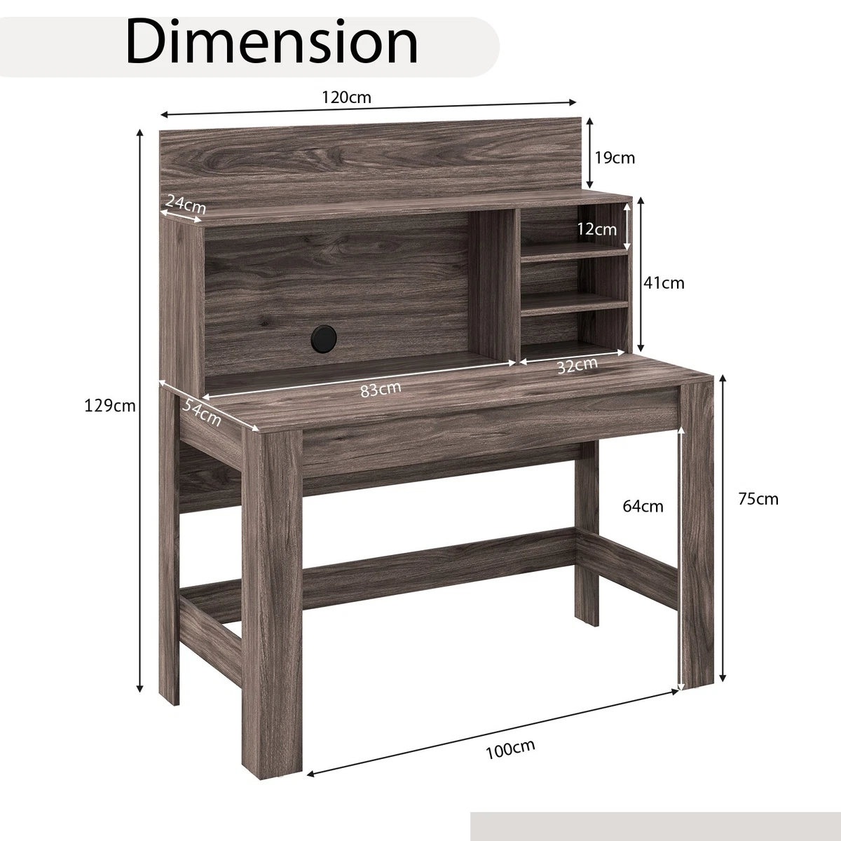 Compact Computer Desk Wooden Study Table Writing Workstation Storage Bookshelf