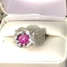 star ruby Lab Created ladies Ring Solid 925 Sterling Silver Sz 7 1/2