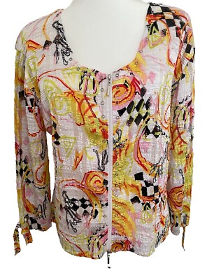 Alberto Makati Crinkled Zip Front Abstract Print Jacket Sz. XL