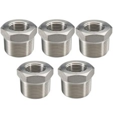 Stainless Steel Reducer Hex Bushing 1/2" Male NPT to 3/8" Female NPT 5-Pack