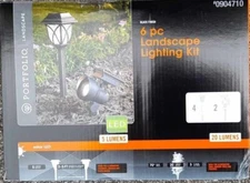 Portfolio 6 pc Landscape Light Lighting Black Solar Integrated LED Path Kit, NEW