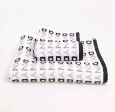 Image of DKNY Bath Towel and Hand Towel Set Black Grey White Logo Cotton BNWT