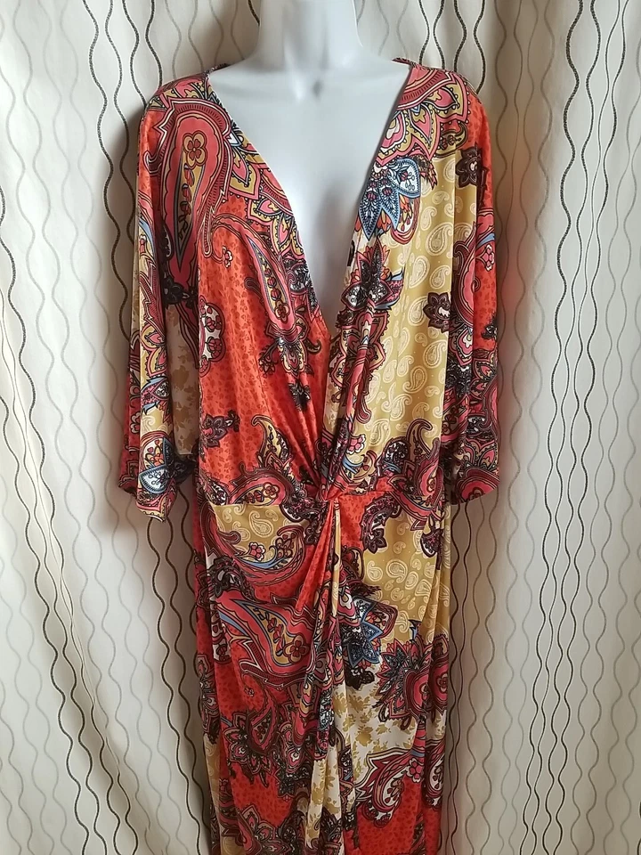 Venus Maxi Dress Women's Floral Multicolor Orange Yellow Short  Sleeve Size 1X - Image 4 of 4