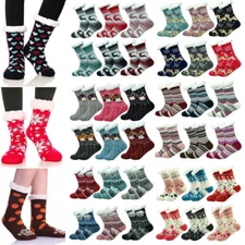 Winter Women Thick Cozy Fuzzy Sherpa Fleece-lined Thermal Non-Skid Slipper Socks