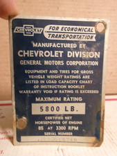 1953 Chevrolet 3600 Pickup Truck Body Tag Original Lk Rat Rod Patina