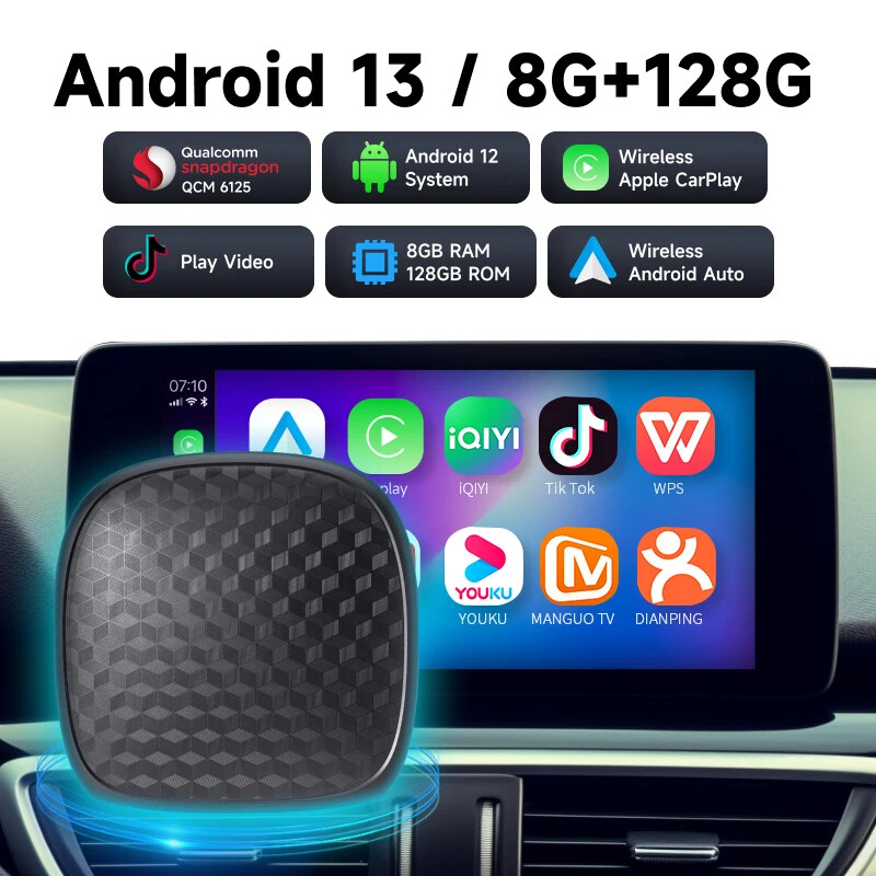 Wireless CarPlay Android 13 Auto Box QCM 6125 8Core with Built-in