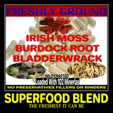 Irish Sea Moss Bladderwrack Burdock Root 100 V Capsules Wild Crafted DR SEBI 