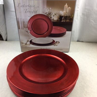 12 Holiday Red Lacquer On Black Plastic Decorative Charger Plates