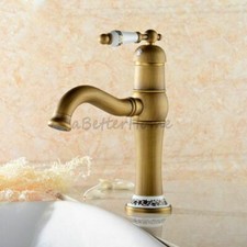 Antique Brass Vanity Sink Faucet Ceramic Single Handle Bathroom Basin Mixer Tap