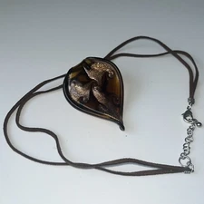 Murano Glass Style Necklace Brown Copper Gold Flecked
