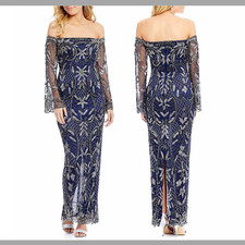 NWT Pisarro Nights Embellished Off the Shoulder Column Gown Blue SZ 6  G195