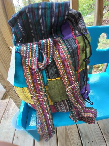 Cotton Backpack from Guatemala Colorful, Fancy, Artsy 17x15x5 - Picture 5 of 8