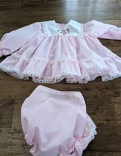 Vintage Mini World Baby Dress Ruffles Light Pink & Lace With Bloomers Sz 12-18 M