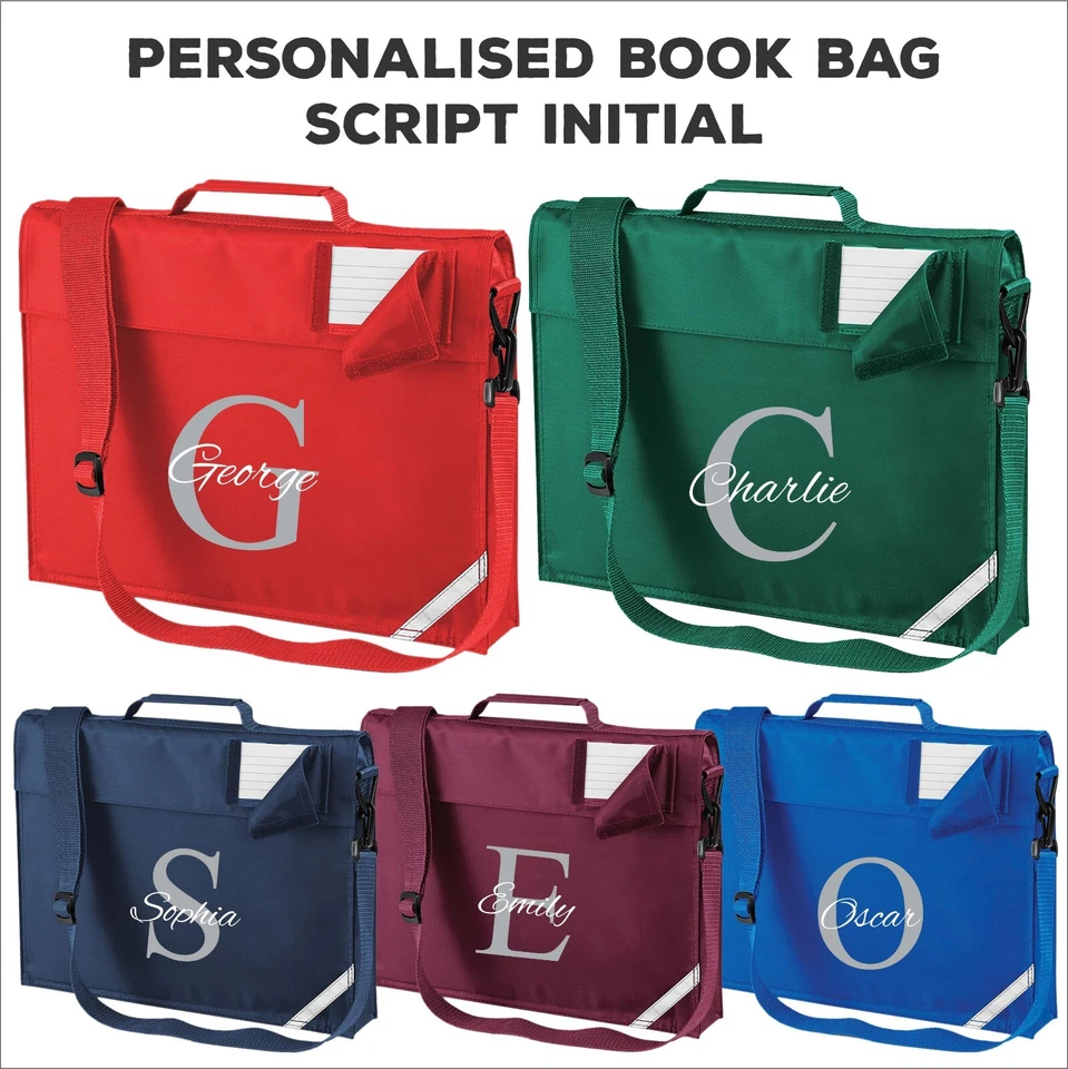QUADRA Personalisierte Kinder Back to School Buch Tasche Riemen Skript Initialen gedruckter Name